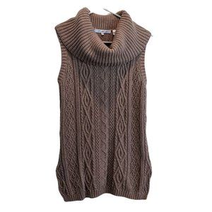 Eight Eight Eight Brown Cowl Neck Cable Knit Sleeveless Tunic Sweater Size Small